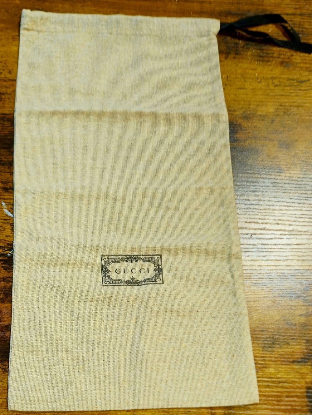 NEW Gucci Tan Canvas Dust Bag Tall Ribbon Drawstring Handbag Storage Wallet - Picture 2 of 5